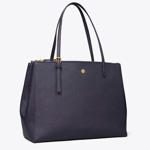 Tory Burch Dark Blue Tote with Gold Accents